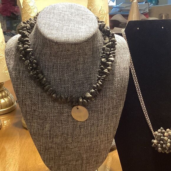 Set of Two Necklace in Greytones and Silvertone - Picture 3 of 9